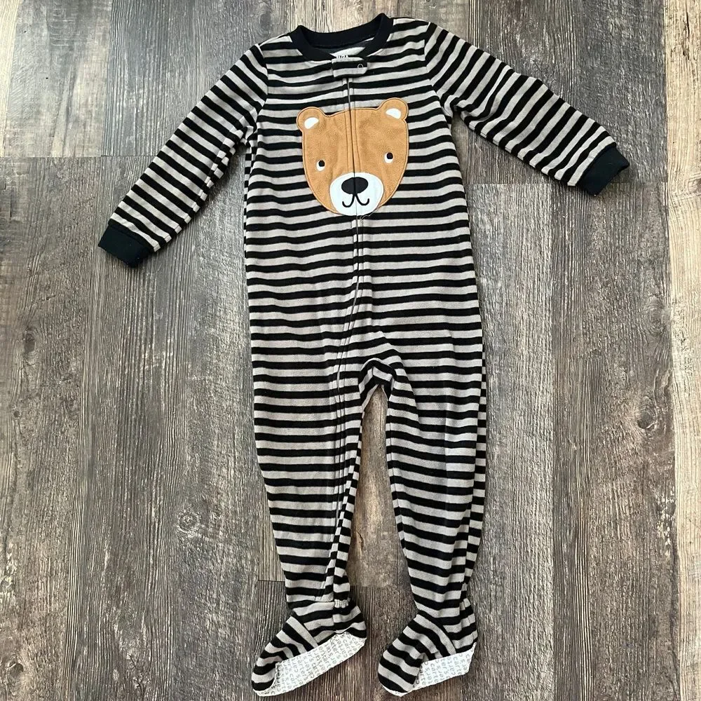 Carter's Bear‎ Striped Footed Sleeper Pajamas Zip-Up Size 3T